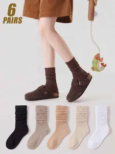 6-Pack Basic Solid Color Slouch Socks, Scrunchie Socks, Casual & Versatile, All-Day Comfort & Non-Tight Fit, Perfect for Commuting, School & Everyday Wear
