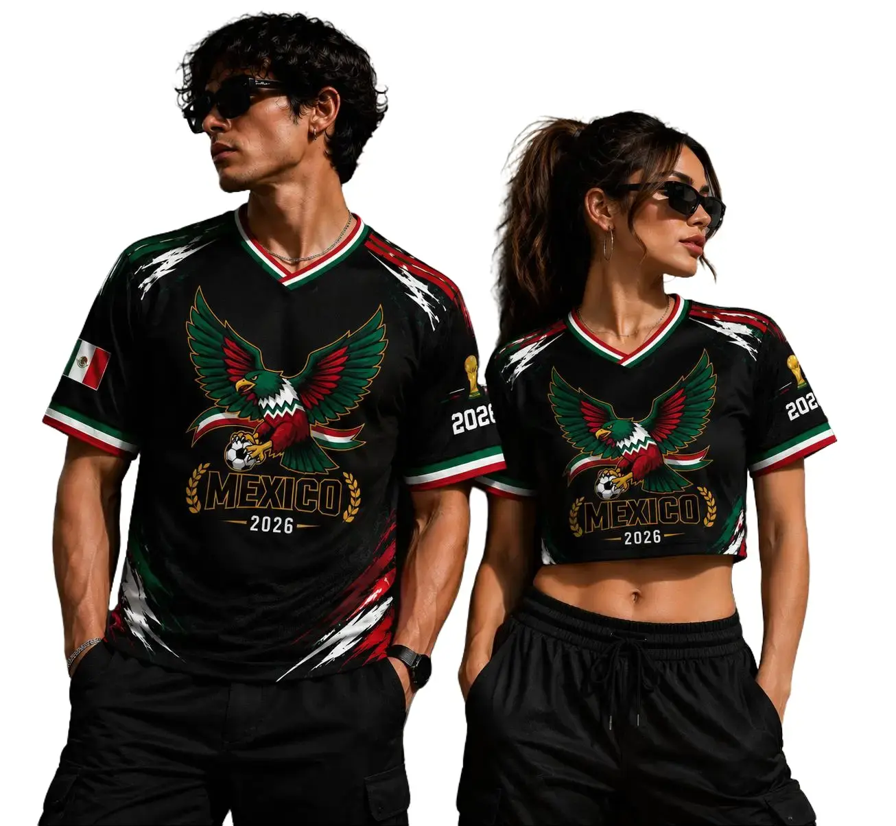 Custom Mexico 2026 Eagle Soccer Jersey Set, Matching Men & Women Crop Top Jerseys