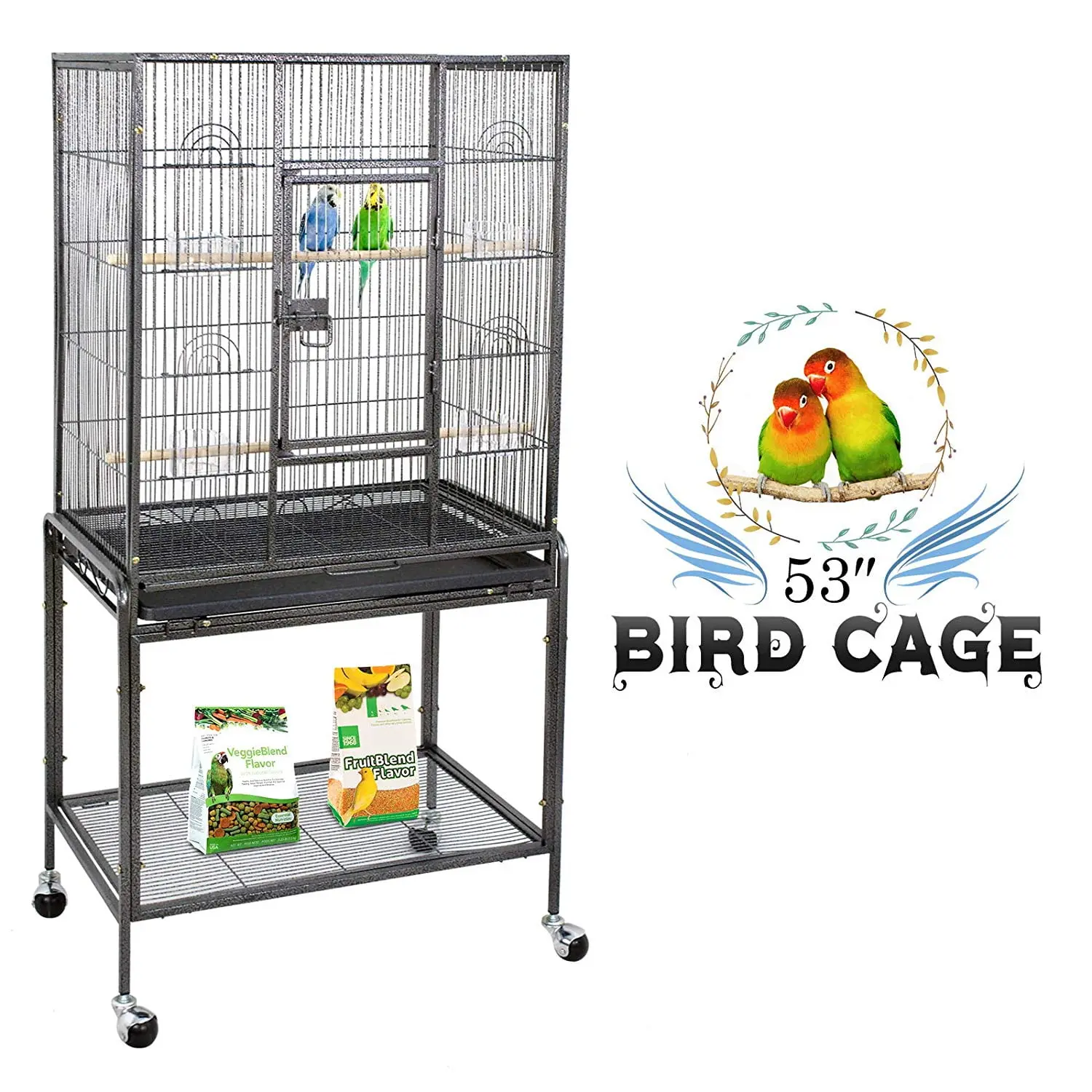 SuperDeal 53" Wrought Iron Wire Parrot Cage with Stand, Easy-to-Clean Enclosure with Removable Tray, Ideal for Parakeets (Pet Supplies, Bird Cages & Accessories), Parakeet Cages