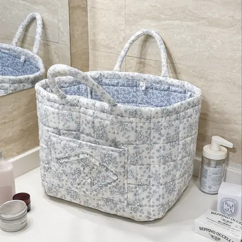 Quilted Floral Storage Basket, Car Interior & Laundry Basket, Large Capacity, Space Saving, Multi-Purpose, Casual Style, All Seasons，Christmas / Travel    ，Travel Essentials， Christmas Trip