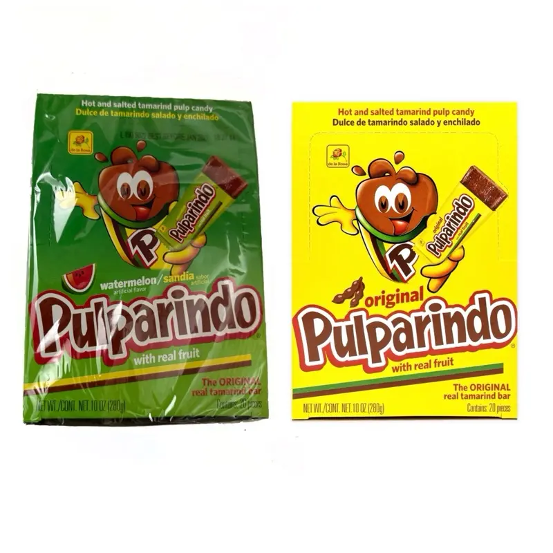 Pulparindo / mango De La Rosa Hot & Salted Tamarind watermelon Pulp Candy 2 Flavor Variety Pack 20 Pieces Each Box Net Weight 10 Oz Mexican Snack Bonbon Sweet Treat