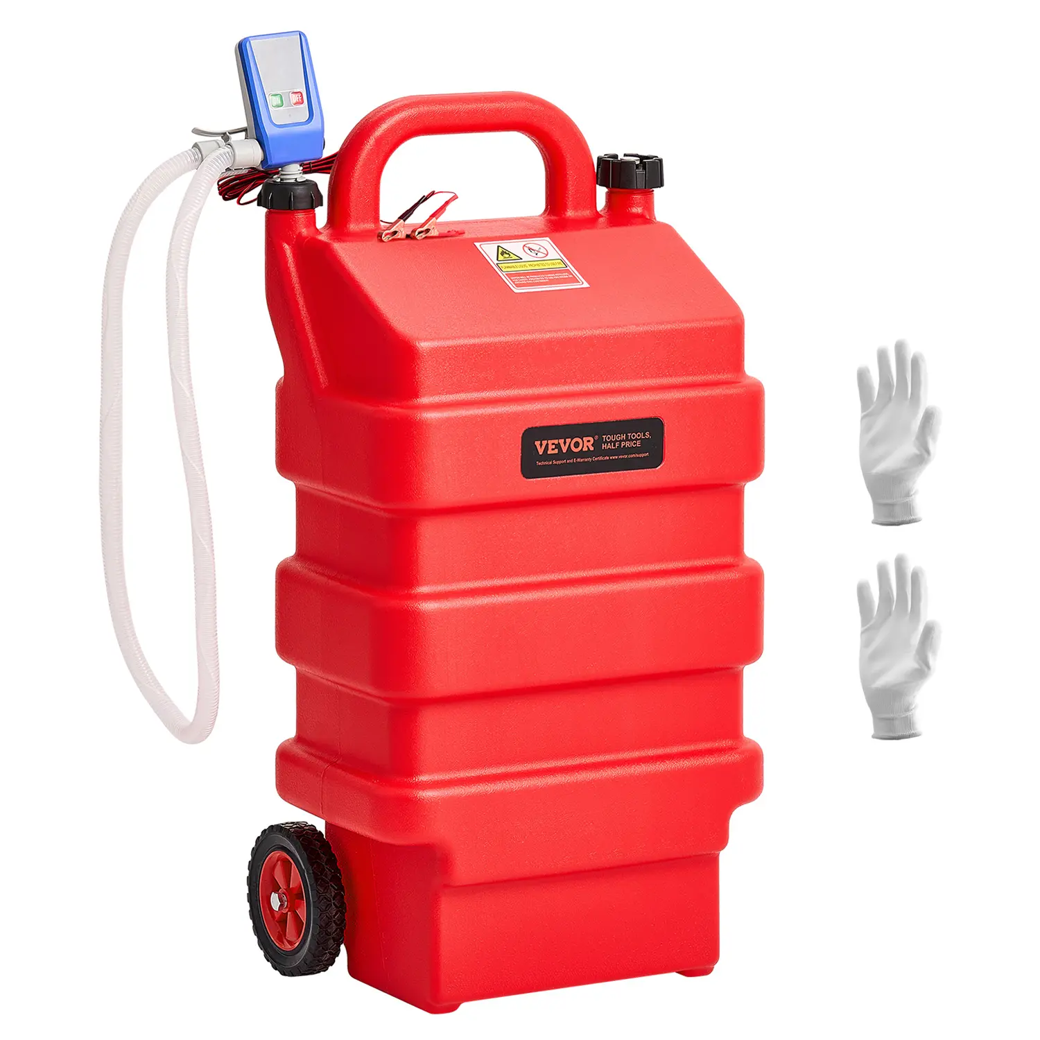 【Summerfinds】VEVOR Fuel Caddy 16 GallonPortable Fuel Tank with 12V DC 2.5 GPM Electric Fuel Transfer Pump4 ft Delivery Hose & Auto-Stop Sensor NozzleTank AdaptersSuitable for Diesel & GasolineRed