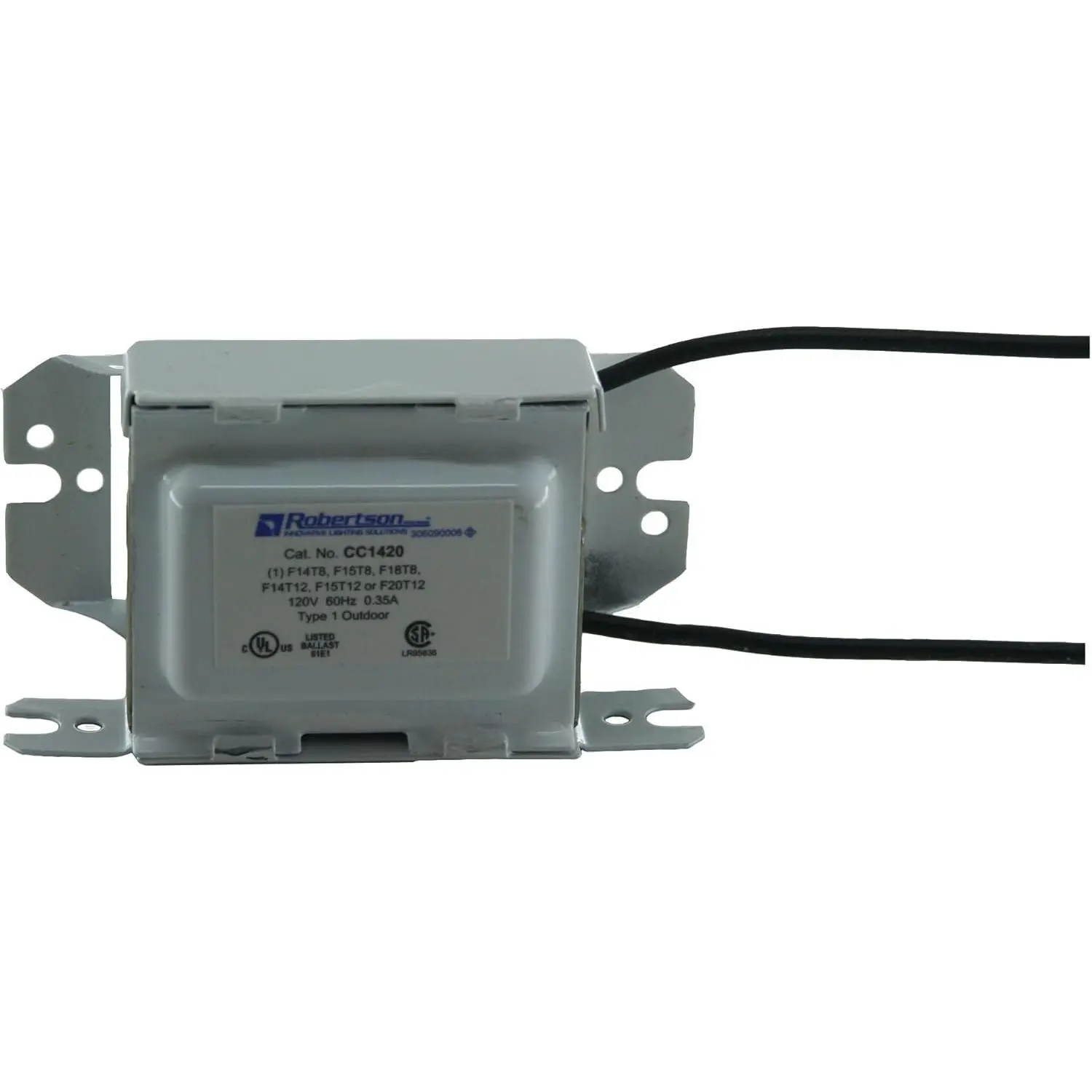 Robertson CC1420P /A V1 Magnetic Preheat Start Fluorescent Ballast (3P10061), 120Vac input, for 1 ea.F14T8, F15T8, F14T12, F15T12 or F20T12 Lamp (14W-20W), Qty 1