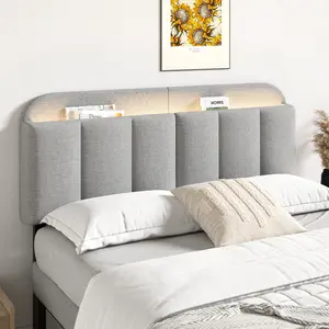 ONBRILL Adjustable Headboard for Full/Queen/King Size Bed Frame, Linen Fabric Bed Headboard with Storage & RGB LED Light in Modern Vertical Channel Design