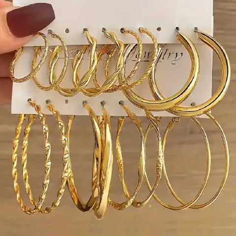 8 Pairs Women's Elegant Geometric Design Hoop Earrings, Circle Shape Earrings, Ear Hoops, Hoop Earring Sets, Simple Twist Design Hoop Earrings, Fashionable Jewelry Accessories for Women & Girls for Daily & Party Decoration