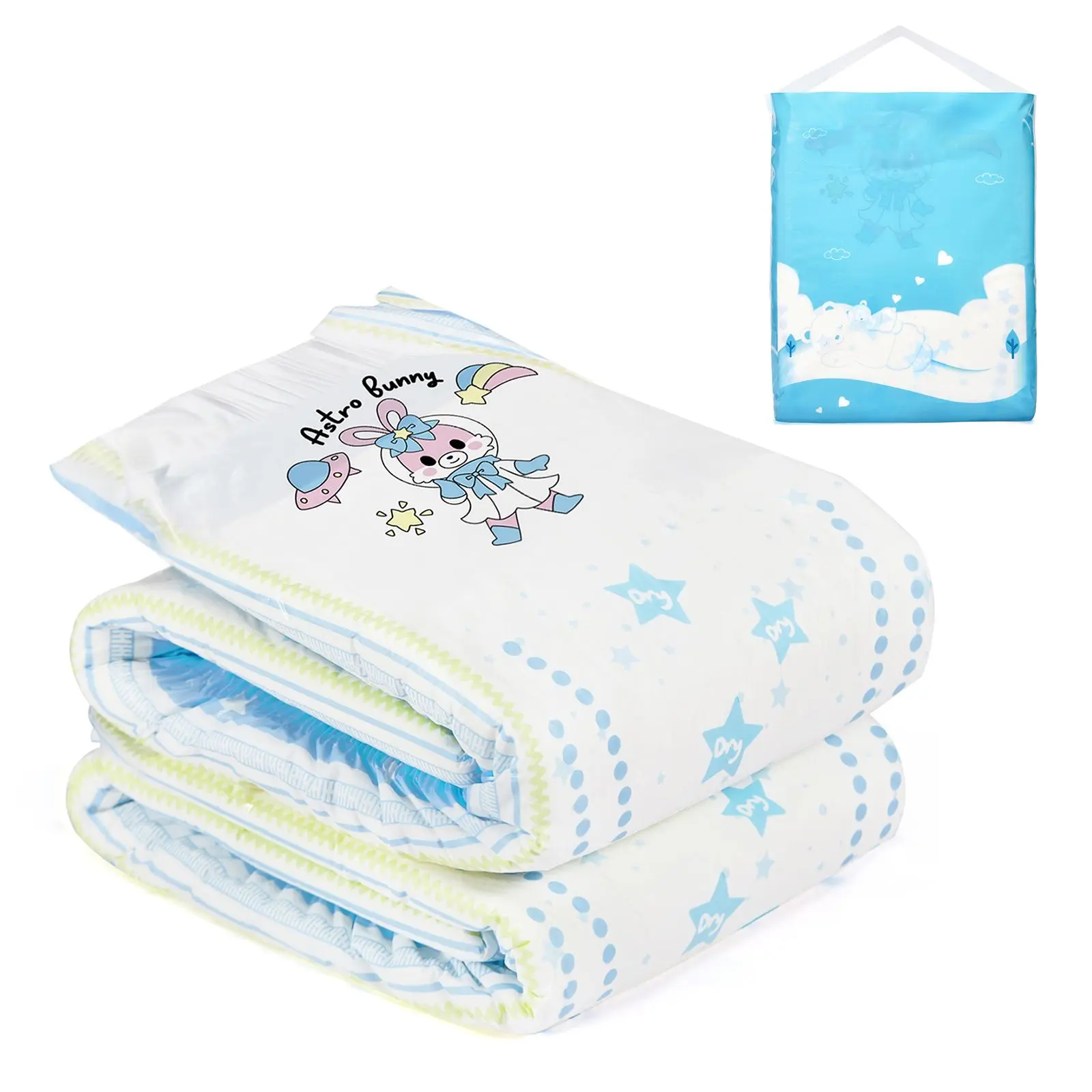 LITTLEFORBIG Astro Babies Adult Printed Diapers - Soft, Thick, Plastic-Backed Disposable Briefs with Strong Quick-Absorbency Core, Wetness Indicator, 3 Assorted Prints Mixed Pack (2-Count), Adults, Wet Stars, Retro Space, Stretchy Leg Gathers, Quick Absor