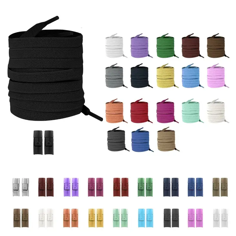 New Without Ties Elastic Laces No Tie Shoe Laces Press Lock Shoelaces Sneaker Kids Adult 8MM Widened Footwear Buckle
