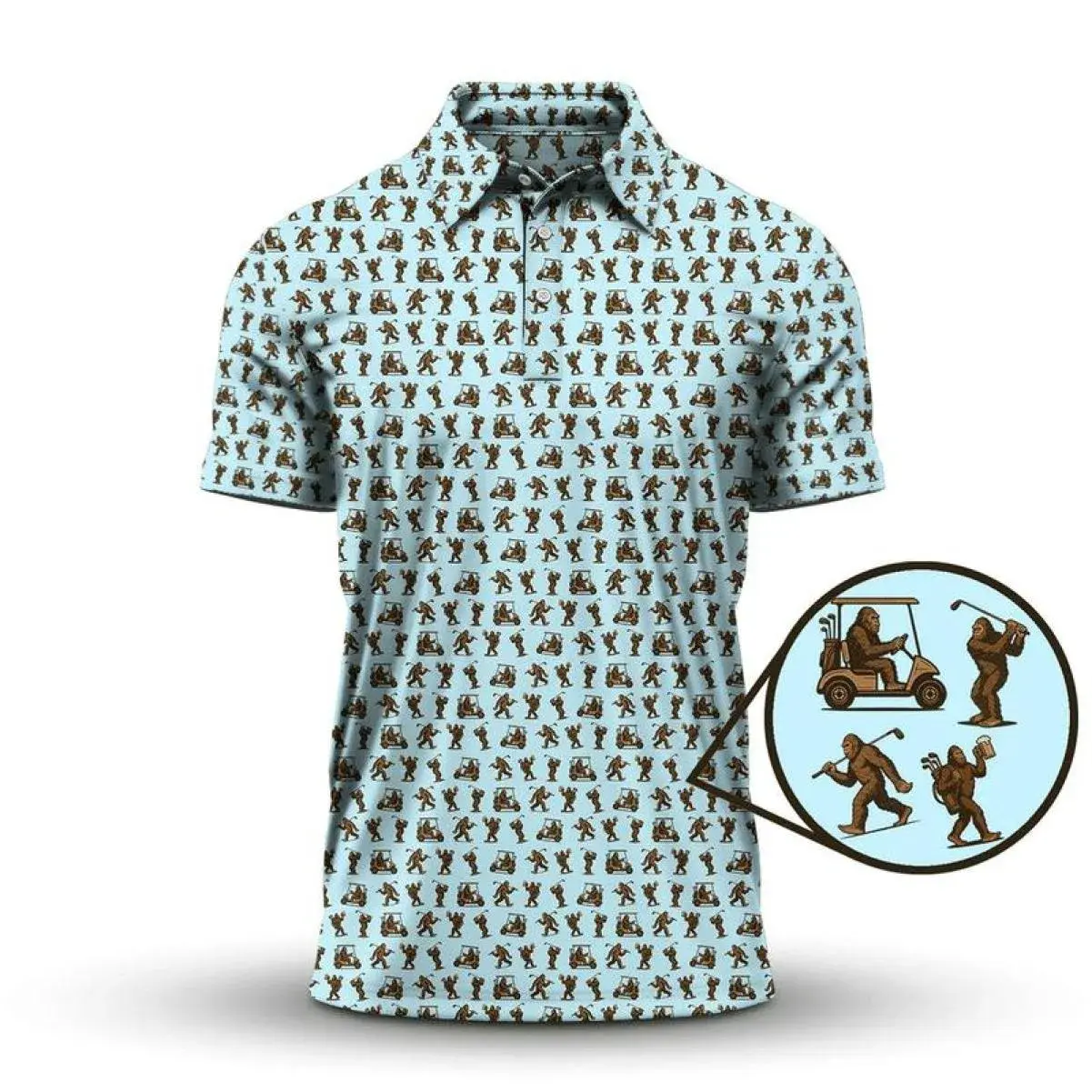 Funny Bigfoot Golf Polo Shirt Short Sleeve Outdoors Performance Print