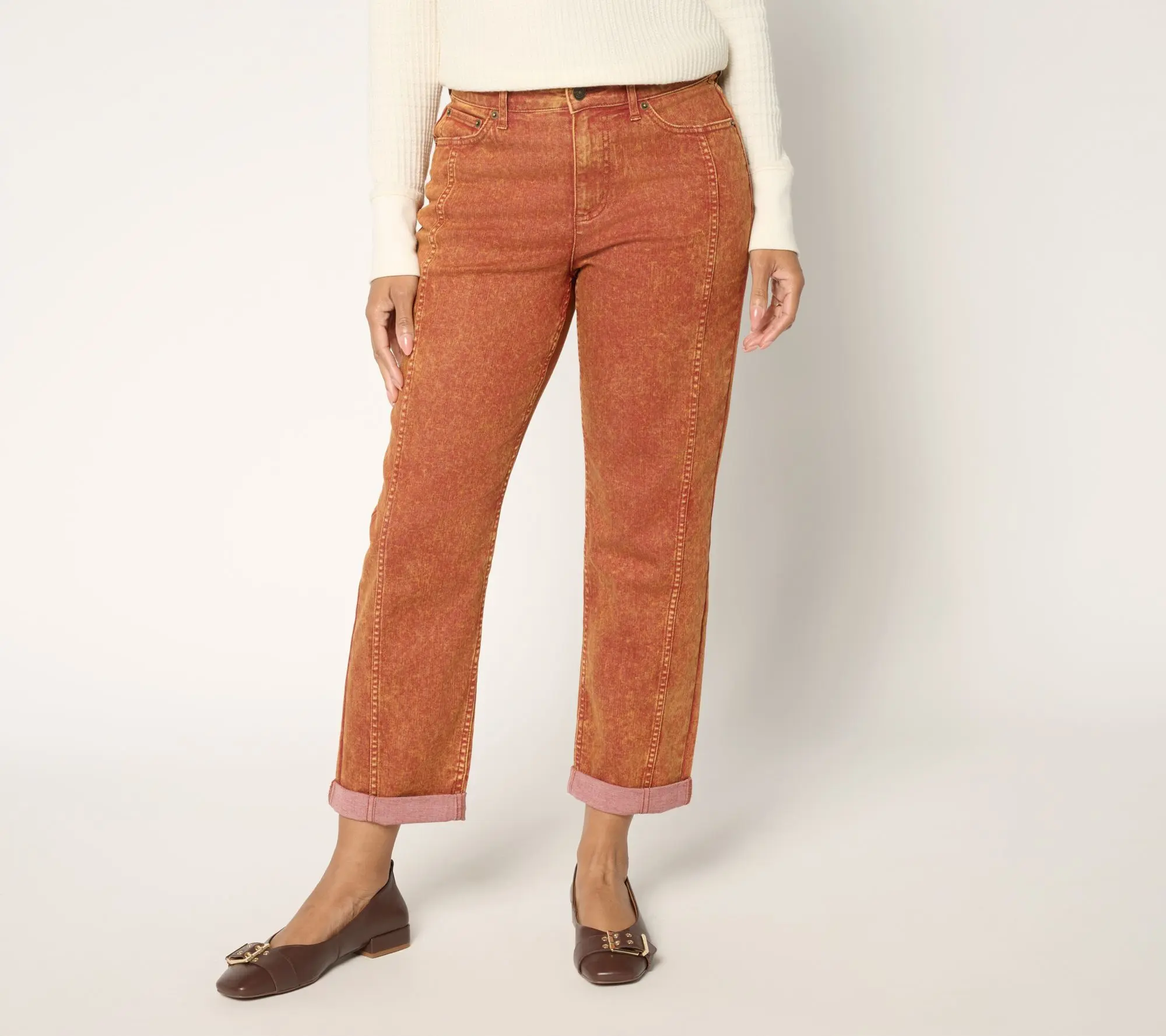 LOGO by Lori Goldstein Petite Desert Wash Boyfriend Jeans