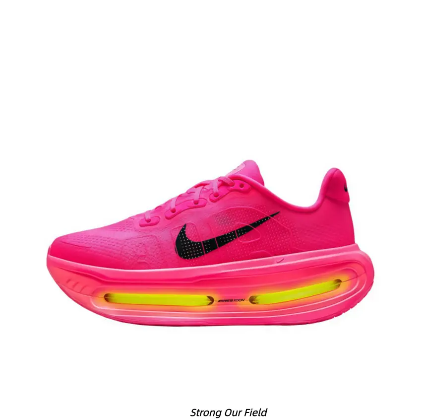 Hot Pink Mesh Running Sneakers Black Side Logo Full-Length Yellow Visible Air Cushion Ultra Thick Elevated Midsole Lightweight Breathable Fitness Shoes Unisex