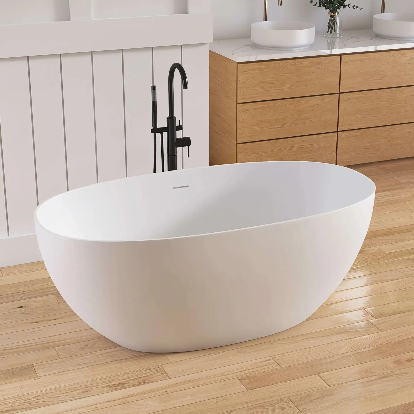 Dowell 59" White Large Capacity Freestanding Deep Soaking Solid Surface Bathtub-BT333 Series