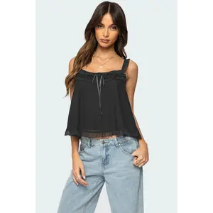 Ruffle Mesh Babydoll Tank Top