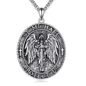 925 Sterling Silver St. Michael Religious Pendant Necklace (Engraved) Christian Jewelry for Men and Women