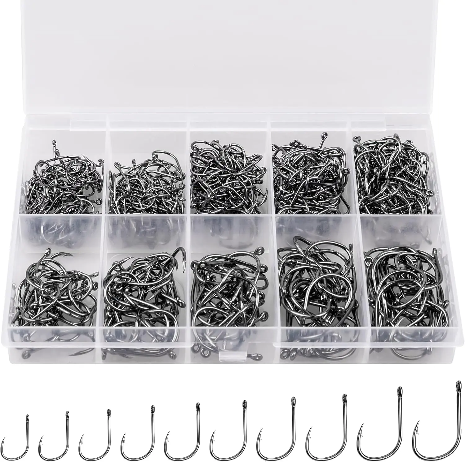 125 or 500PCS Carbon Steel Barbed Fishing Hooks with Portable Box, Sharp Eye-Designed Fish Hooks, Heavy-Duty for Freshwater and Saltwater Fishing