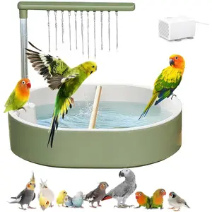 Parrot automatic bathing device, large indoor water feature for birds, with water flow function, includes USB interface and water pump, suitable for pet birds, African grey parrots, budgies, conures, lovebirds (fashionable model)