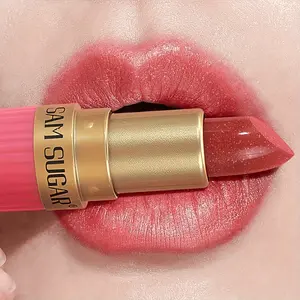 SAM SUGAR Coral Pearlescent Lipstick - Waterproof, Long-Lasting Shimmer Gloss with Golden Cap, Non-Sticky Formula, Easy Application for All Light Beige Types, Moisturizing Lipwear, Lipstic