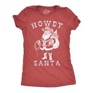 Womens Funny T Shirts Howdy Santa Sarcastic Christmas Graphic Novelty Tee For Ladies Funny Womens T Shirts Cute Vintage Fashion Casual Ladies T-Shirt Gift Christmas Tops for Women Women's Novelty Tees Red -