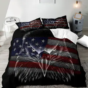 American Flag & Eagle Print Duvet Cover Set, 2/3 Counts/set Including 1 Duvet Cover & 1/2 Pillowcase without Filler, Soft Comfortable Bedding Set for Home Bedroom, Decorative Duvet Cover