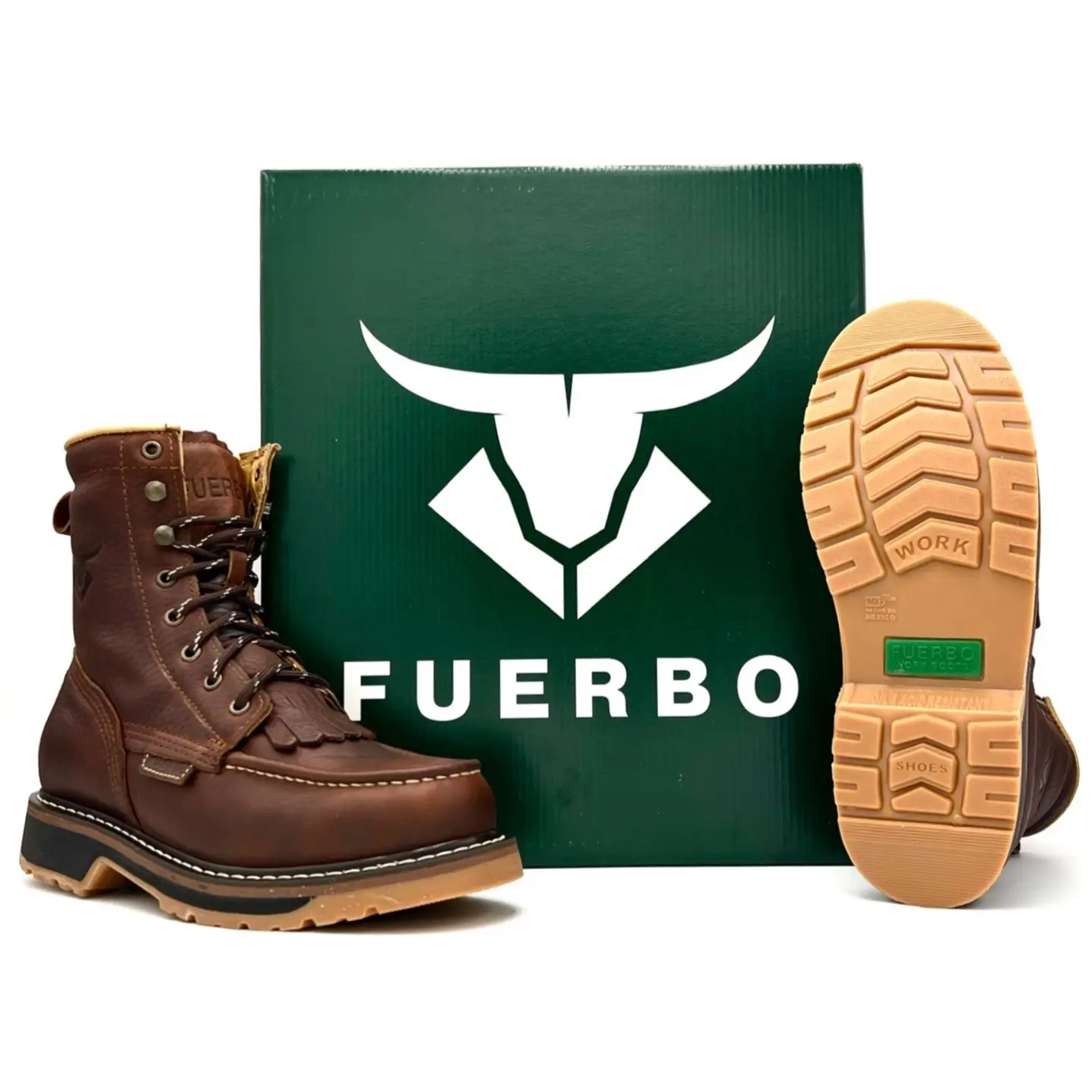 Fuerbo Moc Toe Lacer Work Boot Dual Density Goodyear Welt Sole Oil and Slip Resistant Anti-Fatigue Mid-Calf Round Toe SB-554 Footwear Leather Industrial Comfort Shoe