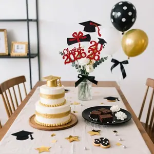 16 Pieces Graduation Cake Decoration –Red Class Of 2026 Graduation Theme Party Decoration Supplies