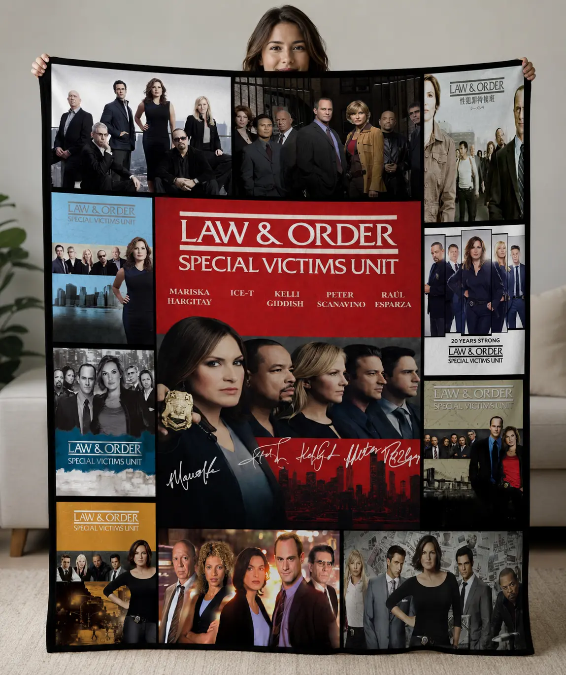 Law & Order Special Victims Unit Ultimate Cast Photo Collage Fleece Throw Blanket - Featuring Mariska Hargitay, Ice-T & Christopher Meloni - Cozy True Crime TV Show Fan Merch