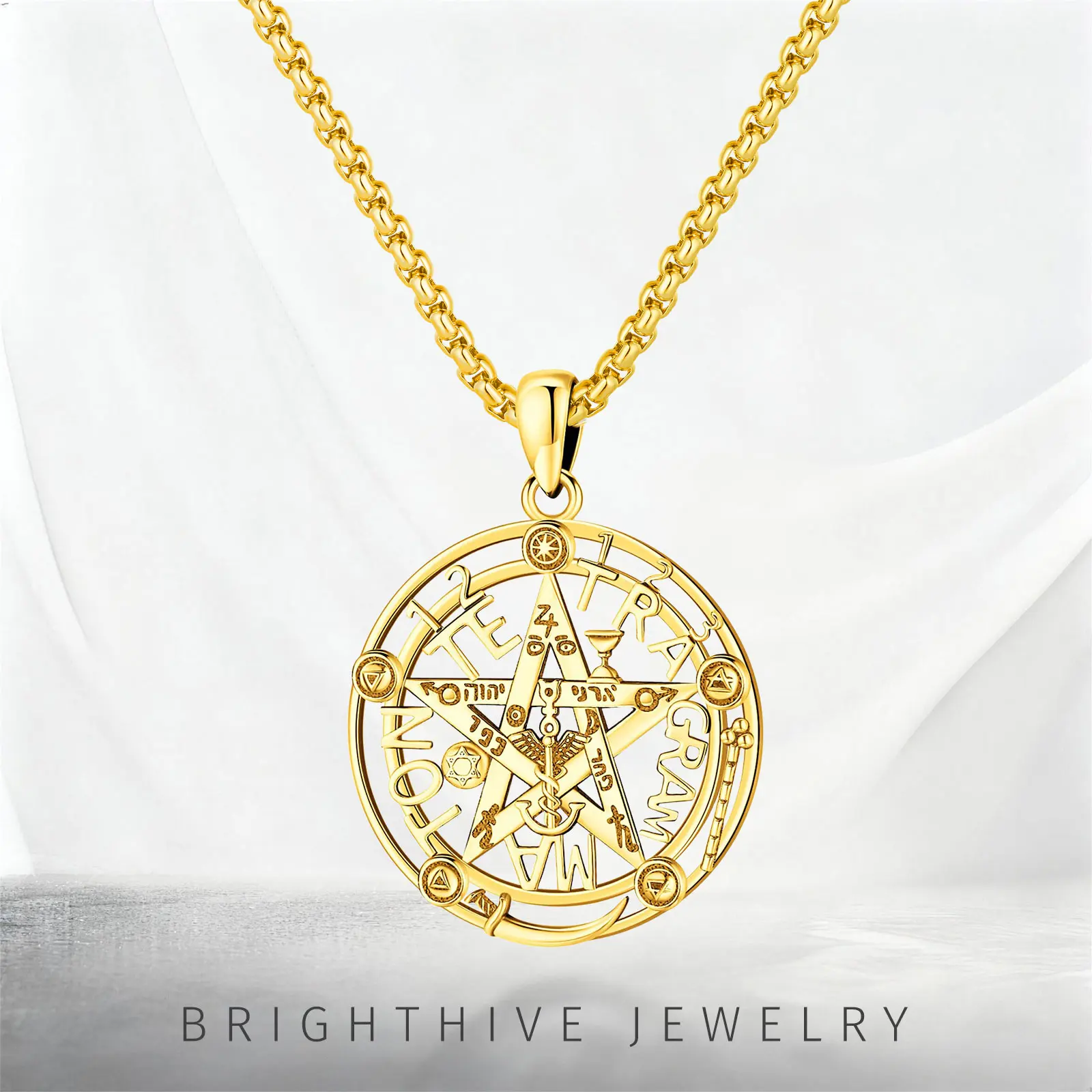 Brighthive Tetragrammaton Pentagram Necklace 925 Sterling Silver Amulet - Wiccan Pagan Witchcraft Protection Jewelry, Perfect Gift for Women, Men, Lover, Boyfriend, Girlfriend, Daughter, Son, Anniversary, Christmas, Halloween