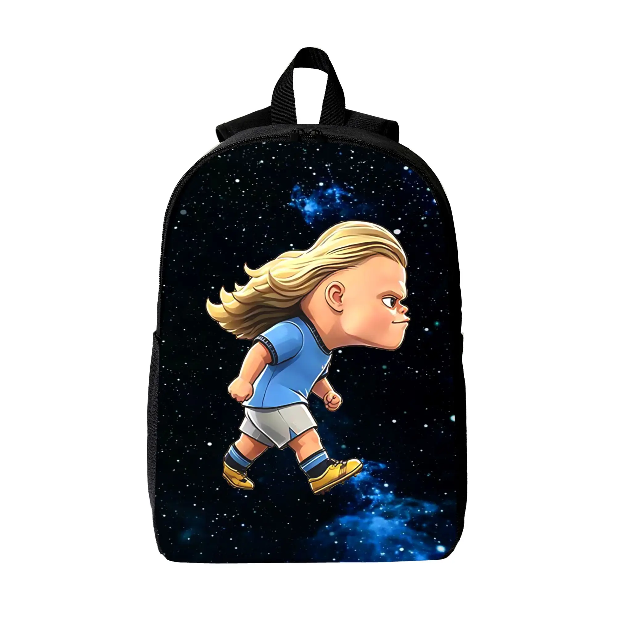 Haaland Cartoon Backpack 17 Inch Funny Laptop Bag Adjustable Shoulder Straps Zipper Closure Casual for Office Travel Camping Weekend