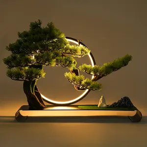 CNCEST LED Zen Bonsai Tree with Adjustable Brightness USB Powered Realistic Desktop Artificial Pine Decoration Home Decor Desk Ornament Miniature Landscape for Living Room Bedroom Office, Decor Items, Home Decor Items