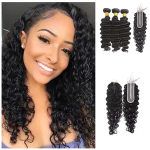 3 Bundles with 2x6 HD Lace Closure Virgin Human Hair Deep Wave