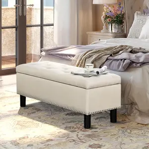 42.5 Inch Storage Ottoman Bench, Flip Top End of Bed Storage Bench, Upholstered Blanket Bench for Bedroom, Entryway, Living Room,