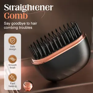 Mini Cordless Hair Straightener Comb with Fast Heating & Adjustable Temperatures for Smooth Shiny Hair Safe Gentle Design Type-C Rechargeable Black Pink