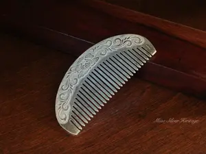 Floral Anti-itchy 999 Fine Silver Comb, Hand-carved Flower Comb, Peony pattern, Hair Comb, Hair Brush, Traditional Hmong Combs, Gift for Birthday, Graduation, Anniversary,Comb for Head Massage