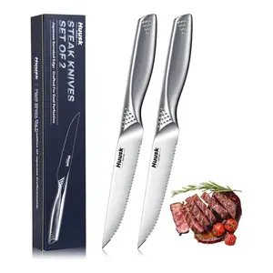 Huusk knives Serrated Steak Knives Set - 4.5" Japanese Stainless Steel Steak Knives Set of 2, Sharp Dishwasher Safe Dinner Knife for Kitchen Table with Gift Box