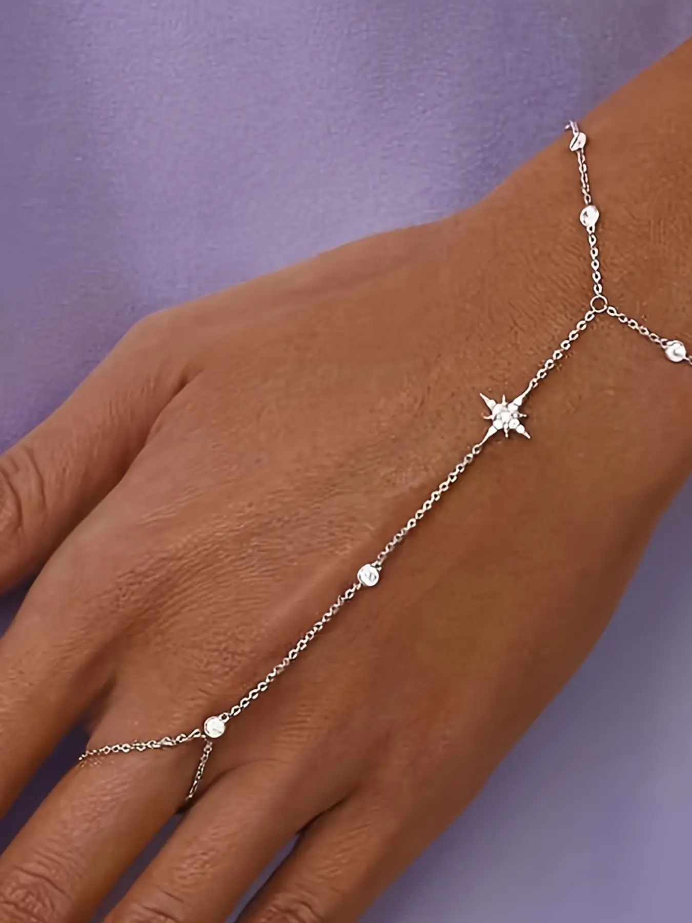 Women's Six-Point Star Interlocking Ring Bracelet, Simple Design Party Jewelry, Copper Material, All Season Wear, Casual Style, Rhinestone Bracelet, Copper Chain Bracelet, Rhinestone Decorated Bracelet