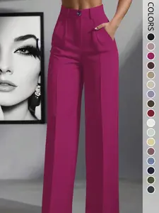 Women's High-Waisted Wide-Leg Pants, Solid Color, Slimming Effect, Suitable for Office, Vacation, Home, Daily Wear, All Seasons