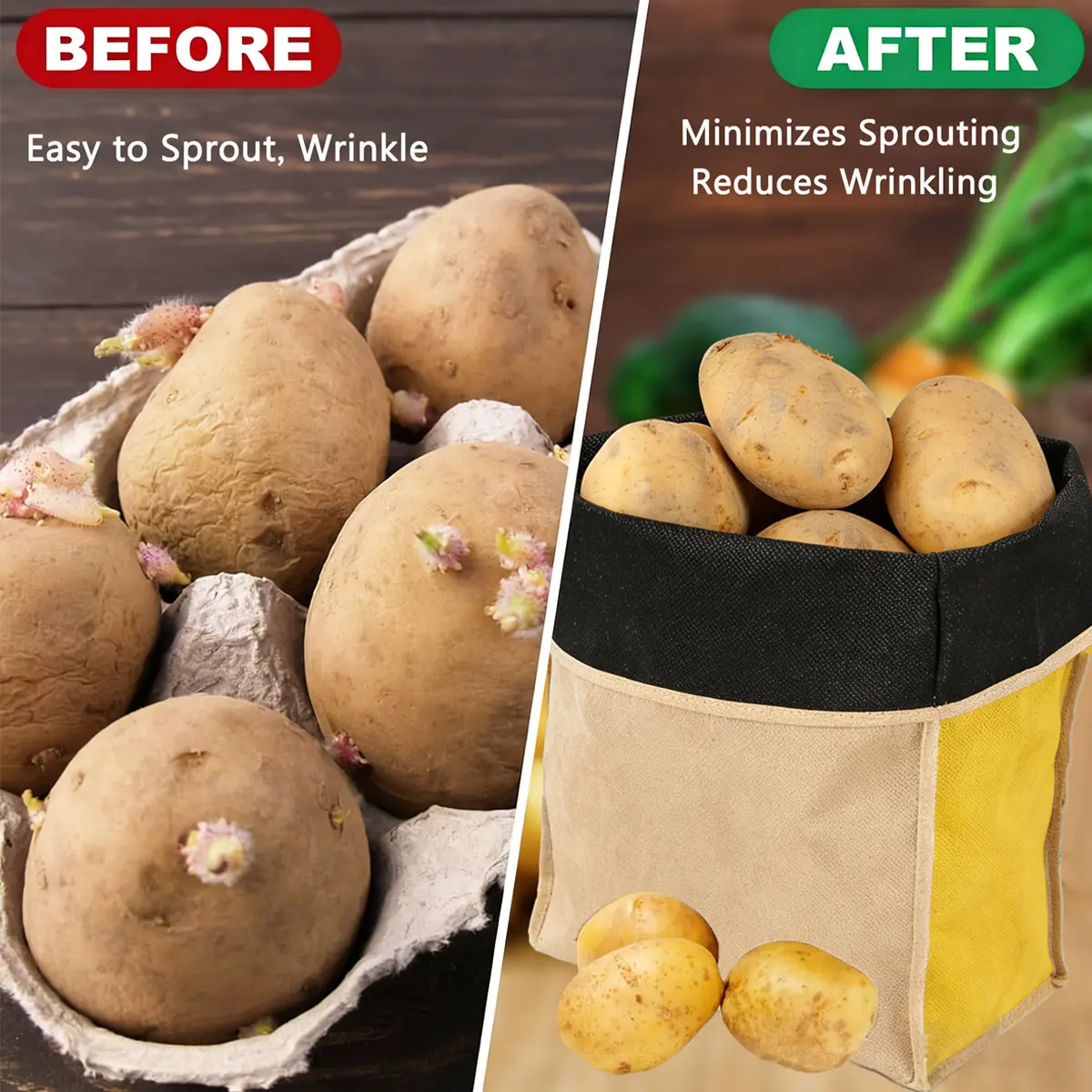 Potato & Onion Resealable Zipper Storage Bags, Breathable Light-Blocking Reusable Zippered Veggie Organizer for Pantry, Space-Saving Home Supply to Keep Vegetables Fresh Longer, Resealable Zipper Bags, Zippered Storage