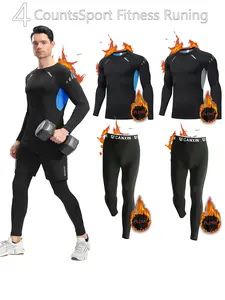 Men's Winter Warm Sports Set, 4 Piece Fleece Lined Jacket & Pants, Elastic Compression Quick-Dry Breathable Fabric, Ideal for Skiing Outdoor Activities