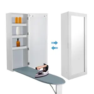 Wall Mounted Ironing Board with Storage Cabinet, Built in Ironing Board & Folding Support Leg, Wall-Mounted Mirrors for Home, Apartment & Small Spaces Organiser Racks Laundry Room Laundry Products