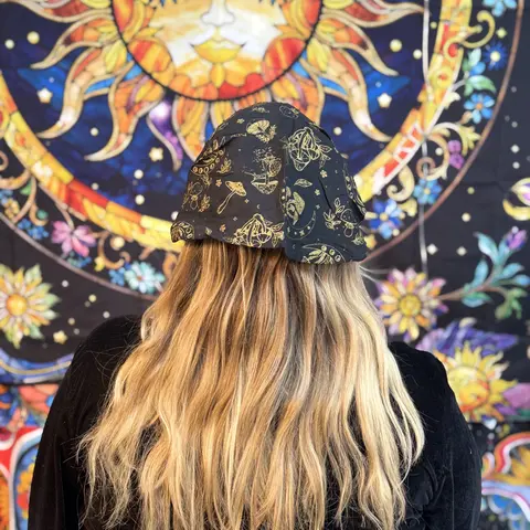Women's Handmade 1-of-a-Kind Cotton Celestial Witchy Stretchy Bohemian Elastic Fashion Headband - Earth Tone Whimsical Accessory Head Covering, Band-shaped One Size Headbands for Women