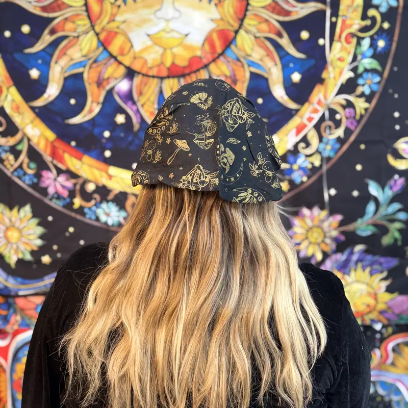 Women's Handmade 1-of-a-Kind Cotton Celestial Witchy Stretchy Bohemian Elastic Fashion Headband - Earth Tone Whimsical Accessory Head Covering, Band-shaped One Size Headbands for Women