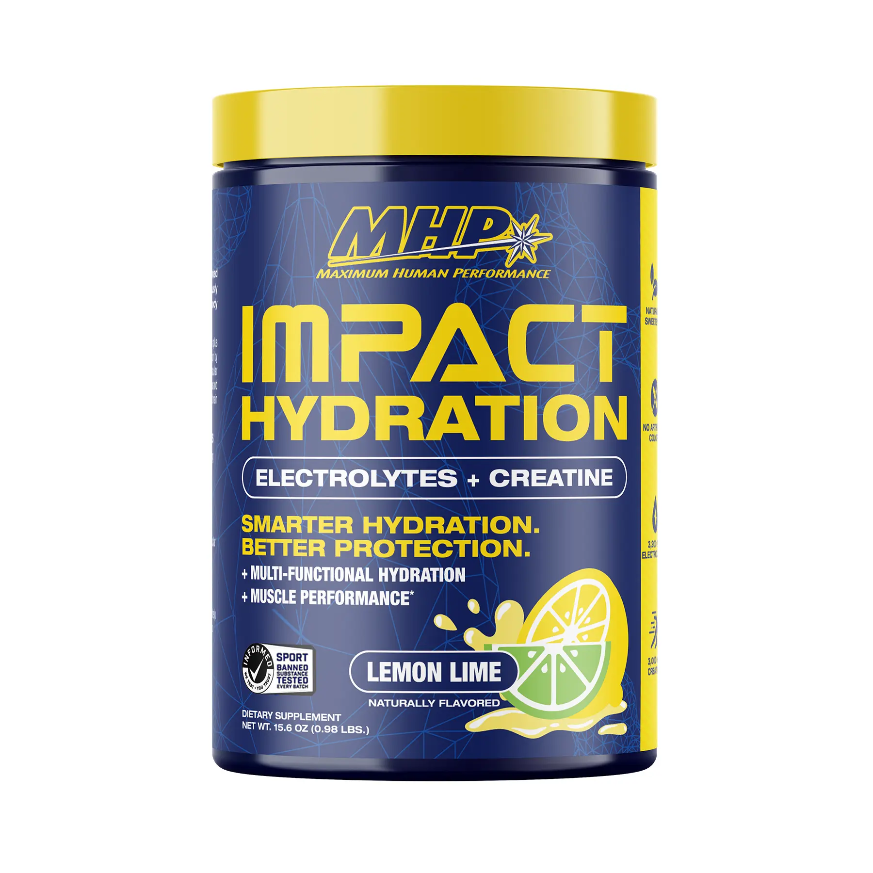 MHP Impact Hydration - Hydration Sports Drink Mix with Creatine & Electrolytes Lemon Lime Flavor 16.8 oz