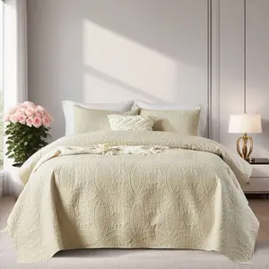 Quilt King/Queen Size With Pillow Shams, Modern Style Coin Pattern Coverlet For All Season, 3 Pieces Lightweight Coverlet Bedding Set For All Seasons