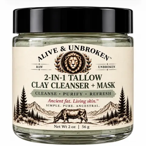 2-in-1 Organic Tallow Pore-Clearing Clay Cleanser & Face Mask, Fragrance-Free Gentle Detox Formula with Manuka Honey for Daily Skin Moisture