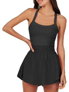 ANRABESS Women's Tennis Dress Shorts Summer One Piece Outfits Athletic Romper Sleeveless Workout Mini Skort Dress