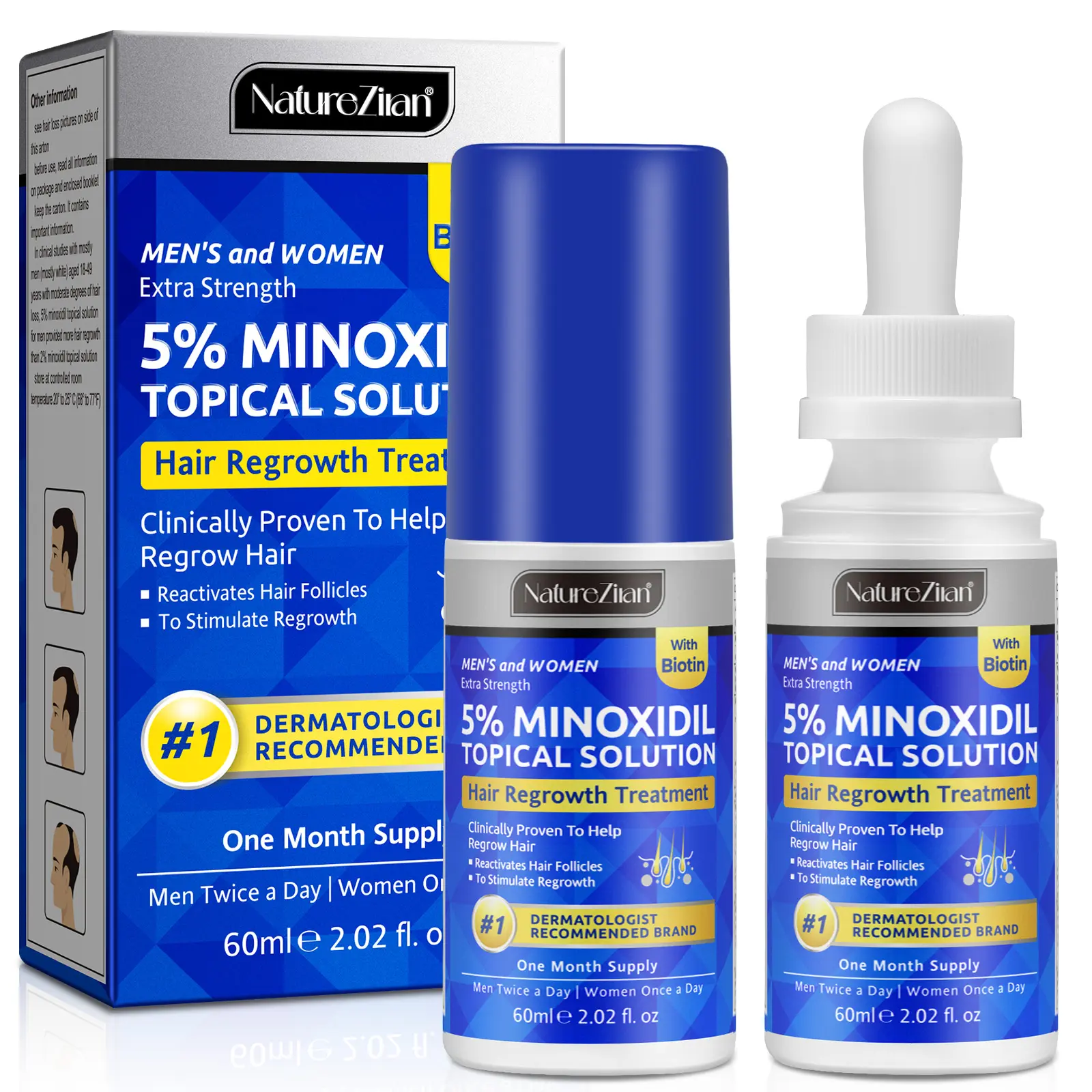 Natureziran 5% Minoxidil 60ML Hair Growth Liquid, Haircare, Hair Essence, Hair Regrowth Haircare, Stimulates Hair, Repairs Damaged Hair, Non-Greasy, Unisex, Portable, Strengthening Hair, Thicker Stronger Hair