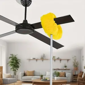 Ceiling Fan Duster with Long Handle - Detachable Washable Round Brush Head, High Reach Dusting Tool for High Ceilings, Walls, Furniture, Vehicles, Easy Cleaning