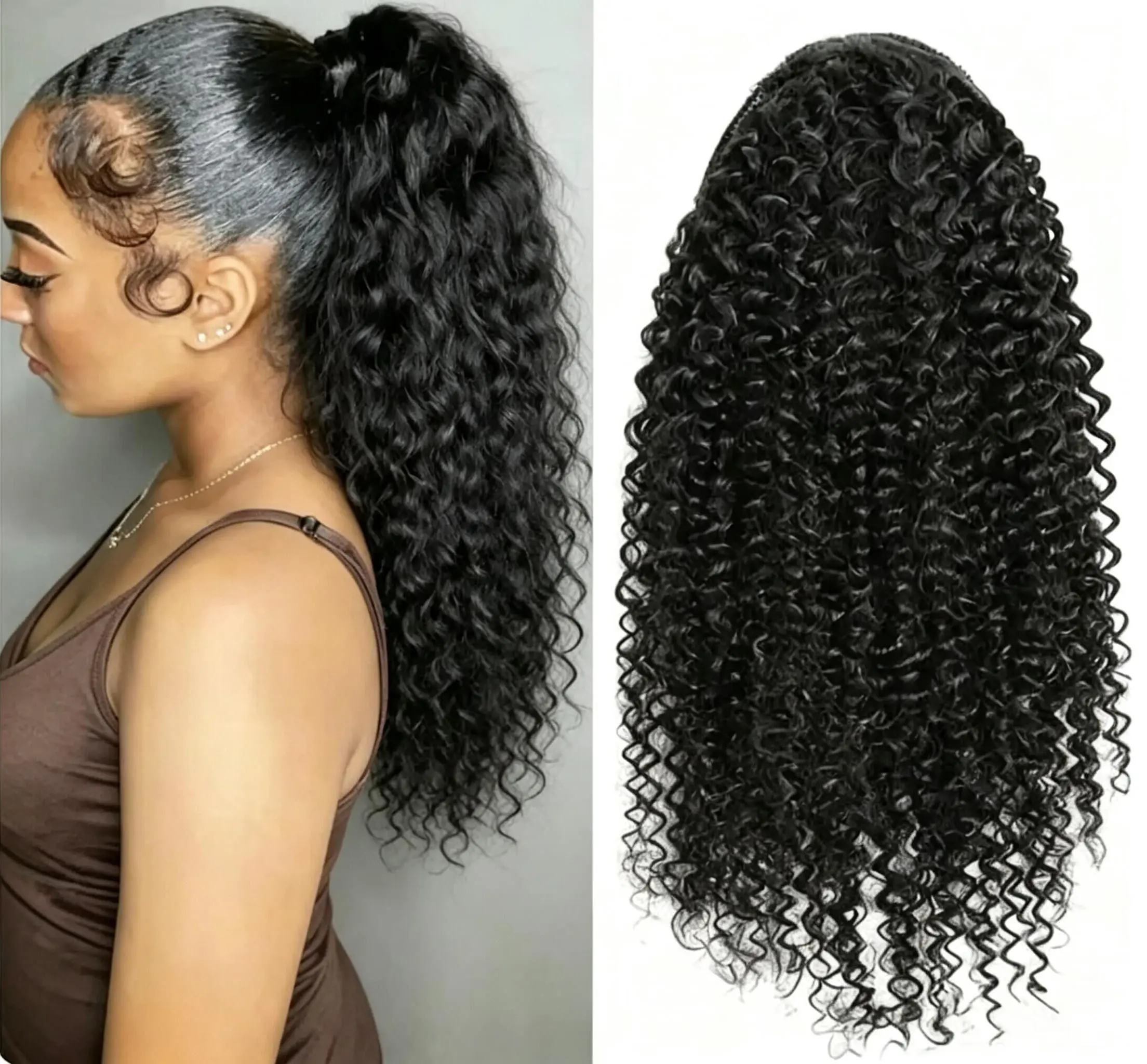Binf Ponytail Human Hair Afro Curly Ponytail Quick Weave Hair Extensions Drawstring Ponytail Clip In Hair Extensions Remy Human Hair Curly Hair 8-26inches