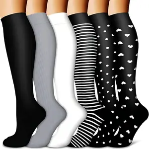 6 Pairs Calf Compression Socks for Women & Men – Cozy Stylish Compression Socks, Calf-Length Fashion Socks with Patterned & Dots Design, Breathable Moisture-Wicking Socks, On-Point Look for Work, Travel & Everyday Wear Pastel Flower