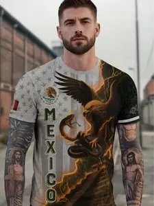 Mexican Eagle Lightning Aztec Pyramid Heritage Pride Shirt, Fitted Casual Design for All Seasons, Unique Animal and Tribal Print