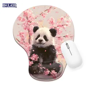 Cute Panda Bear with Pink Cherry Blossoms Silicone Wrist Rest Mouse Pad - 8.98*7.56inches - Ergonomic Support for Office Home Use, Perfect Gift Idea